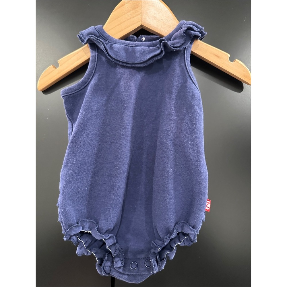 Zutano Baby Girl Navy Blue Organic Cotton Ruffle Bubble Romper 6M